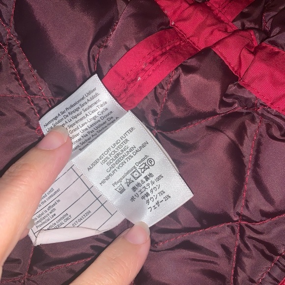 Eddie Bauer Red Quilted Puffer coat Packable goose down 550 fill large tall - Picture 7 of 7